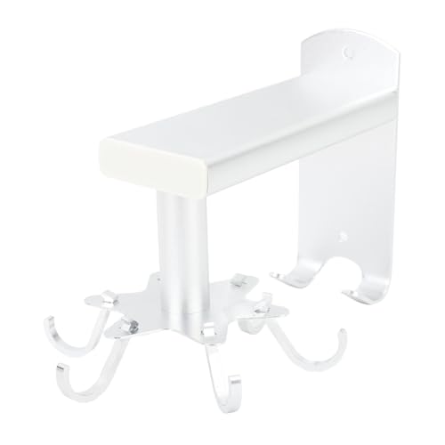 Gsycle Estante para utensilios de cocina con 6 ganchos, soporte giratorio para utensilios de pared, organizador de tazas medidoras, organizador de almacenamiento de metal para gabinete (Plata)
