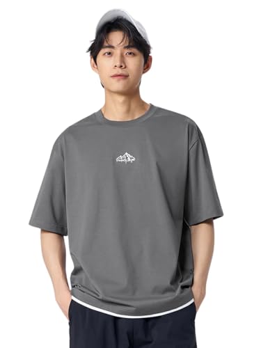 Image of GRECIILOOKS Men's Cotton Blend Oversized Fit T-Shirt Half Sleeve Oversized Round Neck Longline Drop Shoulder | Colorful Printed Men t-Shirt