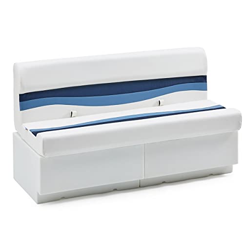 DeckMate Complete 55 Classic Pontoon Boat Seat Bench and Base- White Blue and Light Blue