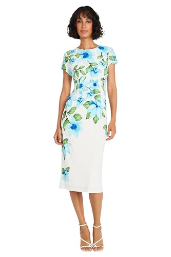 Image of Maggy London Women's Maggy London Women's Dresses Placement Print Matte Jersey Midi Sheath Career Office Workwear Event Occasion Guest of