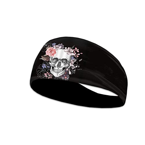 Bandana pour homme avec tête de mort turban rose et fleur pour femme, bandeau d'entraînement squelette floral noir, bandeau unisexe gothique Cover