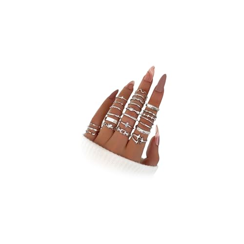 iF YOU 24 Pcs Silver Knuckle Ring Set for Women, Chunky Stackable Finger Midi Rings, Thin Simple...