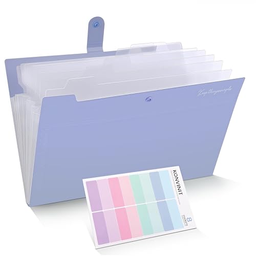 KONVINIT File Organiser Folder - A4 Expanding File Folder Document Organiser Plastic Accordion File Organiser with Colored Labels,High Capacity,Violet