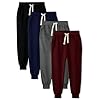 HXP Paquete de 4 pantalones deportivos para niños, pantalones deportivos de algodón suave activo para niños, pantalones deportivos con cordón y bolsillo