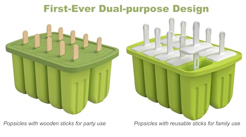 Ice Lolly Mould 10 Pieces Silicone Popsicle Mold BPA Free Homemade Reusable Ice Cream Moulds with 50 Wooden Sticks,50 Bags,10 Reusable Sticks, Funnel,Brush and Recipe - Image 3