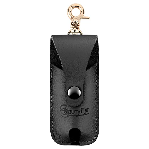 Beautyflier Clip-on Chapstick Sleeves, Soft Leather Keychain Lipstick Holder Chapstick Pouch Lip Balm Holder Travel Accessories (Flip Black)