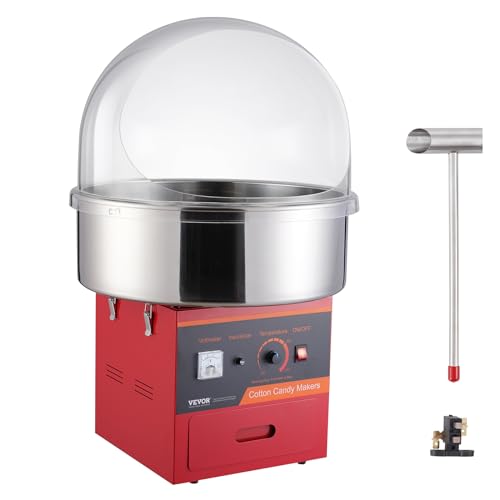 VEVOR Elektrische Zuckerwattemaschine, 1000 W Zuckerwattegeräte, Kommerzielle Zuckerwattemaschine mit Abdeckung, Edelstahlschüssel, Zuckerschaufel, Schublade, Perfekt für Familienfeiern, Rot