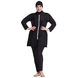 BINIAT 3pcs Voll Muslim Badeanzüge Schwimmen Tauchen Rash Guard Islamisch Kopftuch + Lange Ärmel + Hose UPF50 Strand Bademode,XL,Black