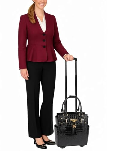 Image of JKM & Company Rolling Laptop Bag for Women | Designer Wheeled Briefcase | Fits 13-17 inch Laptops | Office Travel Computer Case
