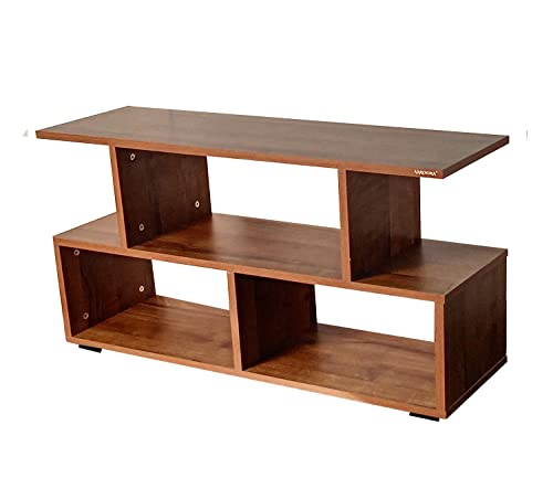 Image of AAROORA Engineered Wood TV Entertainment Unit with Storage Shelf (Wallnut Finish), 30 x 90 x 55 CM