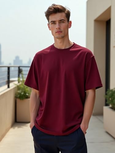 Image of Nobero 100% Cotton Oversized T Shirts for Men Stylish | Oversized Fit | Solid T Shirts for Men 180 GSM Combed Cotton | Round Neck Half Sleeve