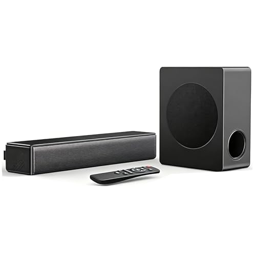 GEOYEAO Sound bar with subwoofer, 100W 2.1 ch soundbar w/Dolby Atmos Surround Sound System, 3D Bass Adjustable Home Theater Bluetooth TV Speaker for Smart TV/Projector/PC