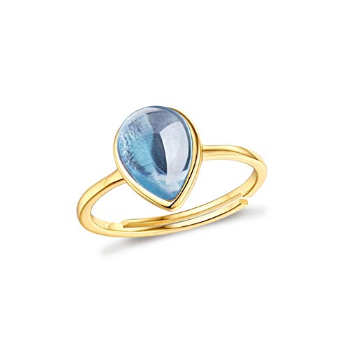 Bague femme pierre goutte d'eau cristal rose topaze bleu réglable