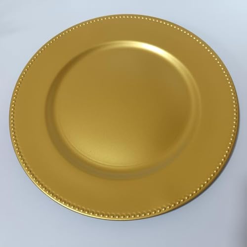 FDYTUJNG 6/50/100 Pcs Elegant Plastic Beaded Charger Plates - Round Gold Silver Black Wedding Party Dinner Decorative Plate Set, Durable for Halloween Christmas Birthday Decor