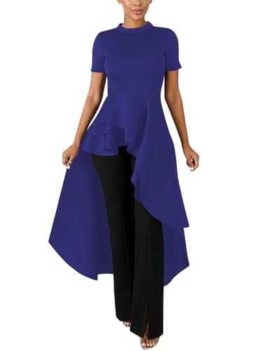 Image of Lrady Womens Casual Shirt Dress High Low Irregular Ruffle Hem Blouse Asymmetrical Peplum Long Tunic Tops
