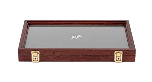 Two Timbers Large Display Case with Cherry Finish Handmade Wood Box with Glass Top, Arrowheads, Knives, Rocks, Pins, Collectibles, Collections, Medals, Military Coins 4h, Memory Box Keepsakes