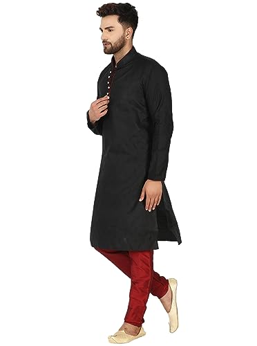 SKAVIJ Men's Tunic Jacquard Silk Kurta Pajama Indian Traditional Suit Wedding Party Dress Set4