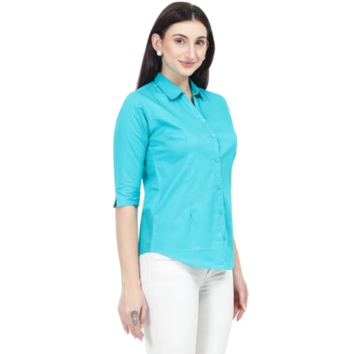 Image of Polycotton Women 3 /4 Sleeve Stylish Solid Western Offical Formal Shirt Casual Regular Fit Shirt for Women