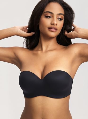 Image of DOBREVA Women's Strapless Lightly Lined Underwire Bra Padded Seamless Stay Put Convertible for Big Bust