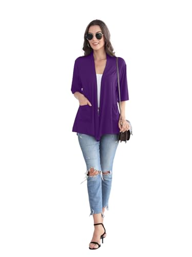 Image of ADANIKI Women 2026 Summer Lightweight Cardigan, Short Sleeve Open Front Casual Trendy Womens Kimono Cover Up with Pocket