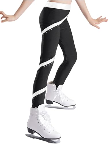 Kids Girls Sparkle Figure Skating Pants Workout Yoga Fitness Practice Leggings Spiral Dance Tights