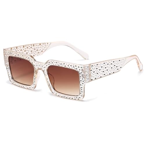 Lunettes de soleil UV400 JH18225-C7 avec verres pailletés et diamants pour homme et femme