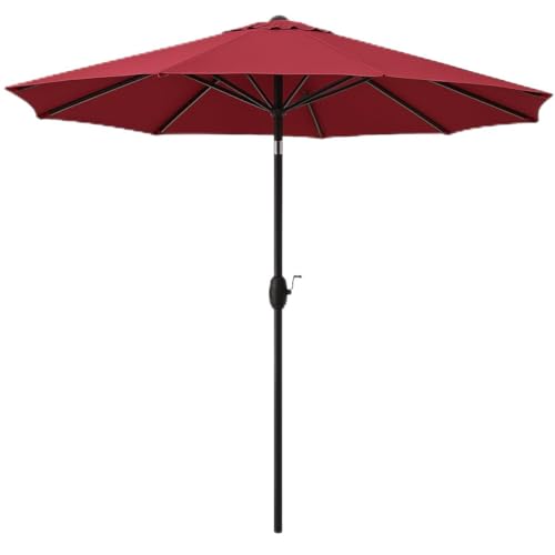 BAKAJI Ombrellone da Giardino Parasole 2.7 Metri per Balcone, Sistema Air Vent, Inclinazione Regolabile e Apertura Manovella, Rivestimento Anti UV Impermeabile per Mare, Terrazzo, Spiaggia (Bordeaux)