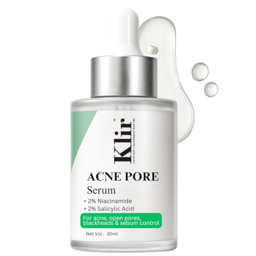 Image of Klir Acne Pore Serum for acne, blackheads, open pores, excess oil with 2% Salicylic Acid, 2% Niacinamide, Zinc, Centella Asiatica(30ml)