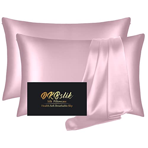 Image of Silk Pillowcase 2 Pack, Mulberry Silk Pillow Cases Queen Size Set of 2, Anti Acne Silk Pillowcase for Hair and Skin, Natural Silk Satin Pillowcases Gifts for Women Men 2 Pack with Zipper, Light Pink