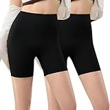 Sixthpandas Seamless Shaper Short Stay-in-Place High Waisted for Women Underwear Shape Fashion Tummy Control Skims(Black#2PCS,L)
