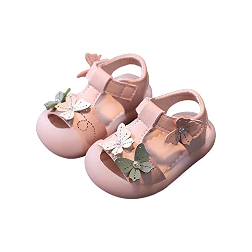 Toddler Baby Girls Breathable Shoes Cute Butterfly Dew Toe T-Strap Sandals Flower Girl Soft Sole Flats Wedding Party