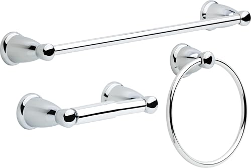 Franklin Brass Kinla 3-Piece Bathroom Set Polished Chrome 24' Towel Bar Racks, Toilet Paper Holder, Ring Hardware KIN3PC-PC