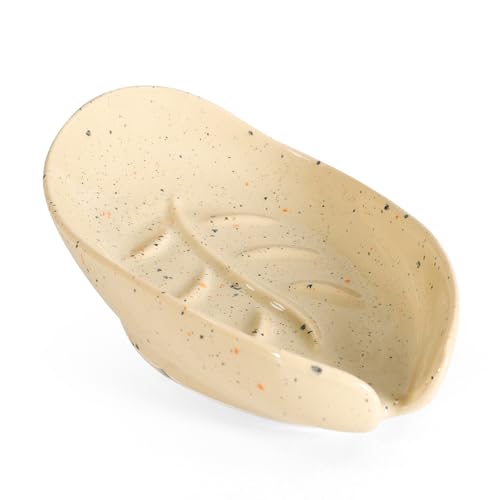 Soap Dish, Self Draining Soap Holder, Leaf Shape Ceramic Bar Soap Holder Drain Soap Dishes for Bathroom Sink Kitchen, Easy to Clean, Keeps Soap Dry, Black, ANTIS'S HOME Black-1pcs-enhanced D