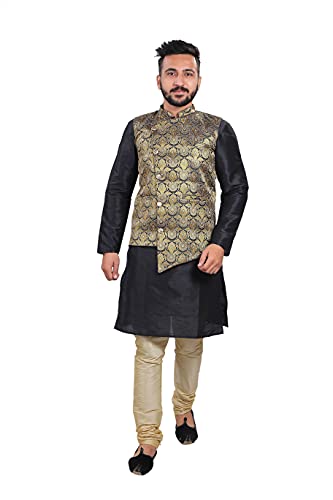 Image of Sadree Silk Men's Kurta Pajama Waistcoat or Nehru Jacket Set