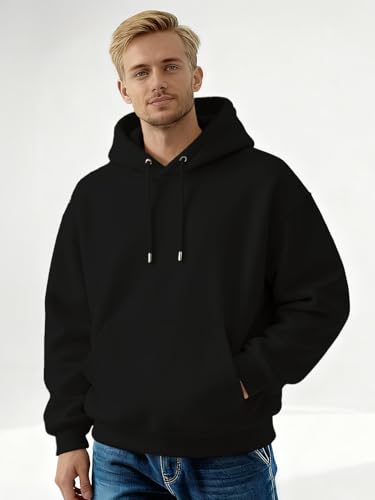 Image of Nobero Heavy Duty Oversized Solid Hoodie for Men | Hoodies for Men | Oversized Fit | Solid Colour | Thick Fleece Fabric | Drawstring Hood