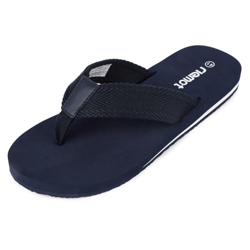 riemot Flip Flops Men Thong Sandals, Comfort Lightweight Summer Holiday Surf Beach Pool Sandals, Wide Fit Soft Fabric Toe Post Thongs Shower House Slippers, Non-Slip Walking Shoes, Navy EU44/UK10