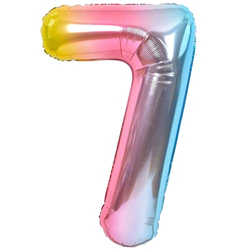 Globo 7° Cumpleaños Número 7 Pastel Multicolor Gigante, Globo XXL de 100cm. Decoración Cumpleaños. Aire o Helio.
