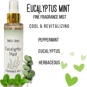 Miniatura 5 de Eucalyptus Mint Soft & Fresh Womens Body Mist, Fine Fragranced Body Perfume Misting Spray, Sensual light scent Fragrance, Hair & Body Spritz