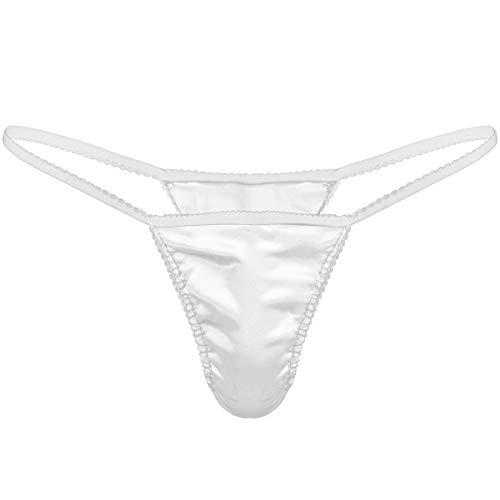 Freebily Tanga Homme Erotique String Lacets Satin Thong Culotte Bas de Bikini Briefs Jockstrap Dentelle Lingerie Underwear Clubwear Blanc One Size