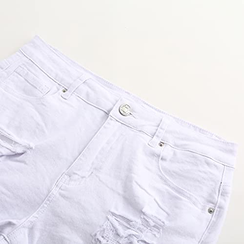 Image of THUNDER STAR Women Mid Rise Ripped Stretchy Jeans Shorts Frayed Raw Hem Casual Denim Shorts
