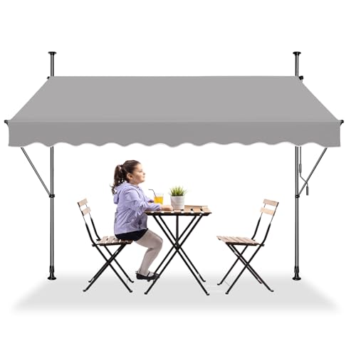 LZQ Klemmmarkise Balkon, Markise Einziehbar Manuell, Handkurbel, höhenverstellbar, UV-beständig, ohne Bohren, 100% Polyester, Grau, 200 x 120 cm