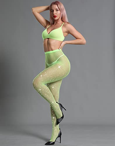 Image of CHRLEISURE Women's Sparkle Rhinestone Fishnets, Sexy Sparkly Glitter Party Concert Outfit Fishnet Stockings