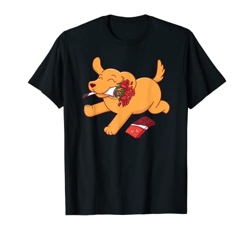 Lindo Golden Retriever Perro Flores Chocolate Día de San Valentín Camiseta