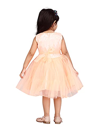 Image of MUHURATAM Girl's Net Fit and Flare Knee-Length Dress
