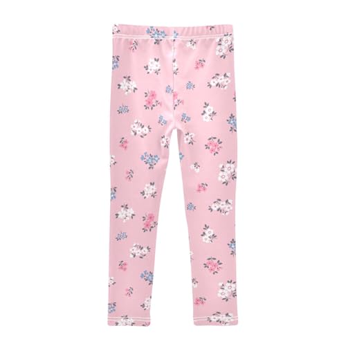 White Blue Flower Girls Leggings,Workout Leggings for Girls Toddler Athletic Leggings Size for 3-10T2