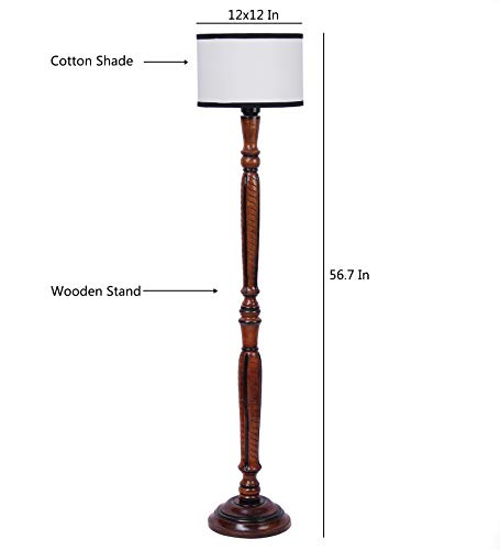 Image of Devansh Off White & Black Cotton Drum Designer Fashionable Wooden Carving Floor Lamp for Home Decor (Off White & Black, Medium)