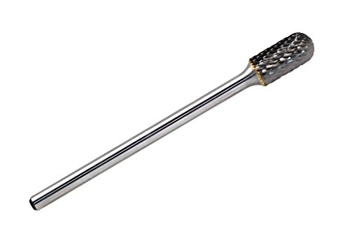 YUFUTOL SC-5L4 Tungsten Carbide Burr - 4 (101.6mm) Long Double Cut Carbide Burr File (1/2 Cutter Dia X 1Cutter Length) with 1/4 shank, Cylinder with Ball Nose Shape, 1pcs