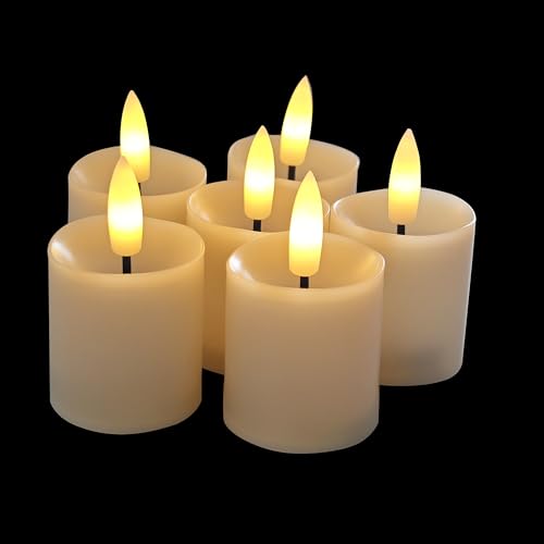 Image of 6 Pack LED Flameless Votives with Built-in Timer Realistic Black Wick Melted Battery Operated Electric Candle Set for Home Party Wedding Halloween Christmas Decorations 1.5 inch D x 2.6 inch H Batteries Incl.