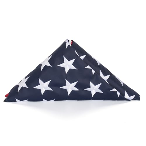 Flagolden Folded American Flag 100% Cotton 3x5 Ft Embroidered Pre-fold Military Funeral Flag for Veteran Military Graves Honoring Memorial Size US USA Flag for Dispay Case