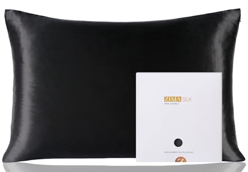 ZIMASILK 100% Pure Mulberry Silk Pillowcase for Hair and Skin Health,Soft and Smooth,Both Sides Premium Grade 6A Silk,600 Thread Count,with Hidden Zipper,1pc(Toddler 13''x18'',Black)